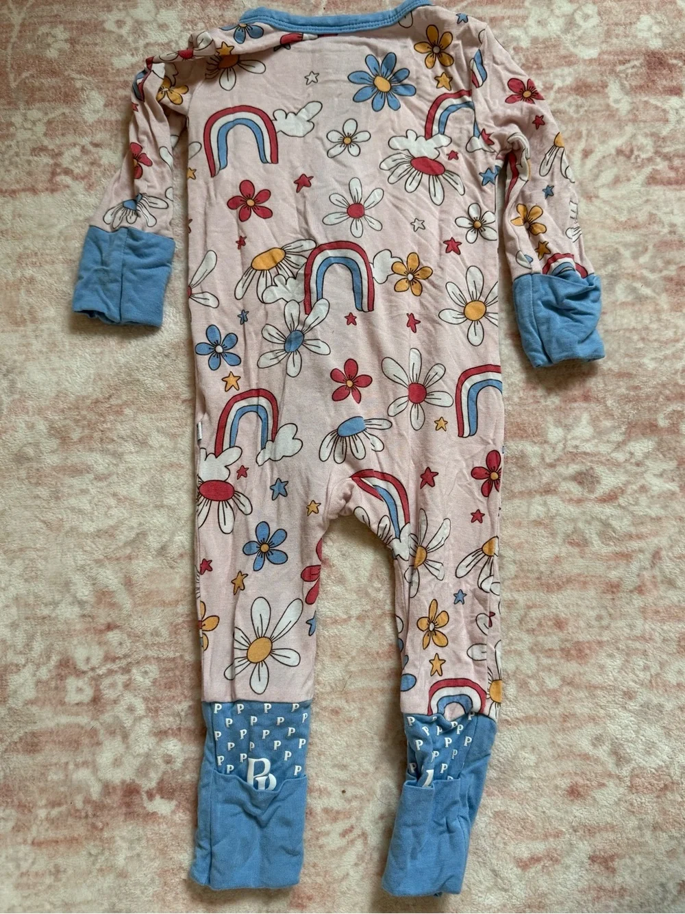 Posh Peanut Red White Blue Rainbow Daisy Convertible Footie Size 0-3 Months
